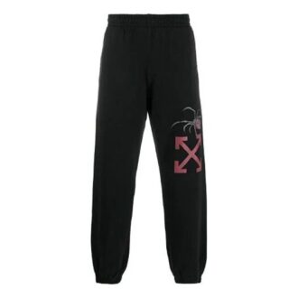 Off-White Herre Logo Edderkoppmønster Trykk Bundle Feet Sportsbukser/Joggebukser Svart