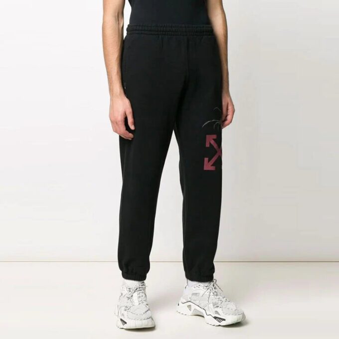 Off-White Herre Logo Edderkoppmønster Trykk Bundle Feet Sportsbukser/Joggebukser Svart