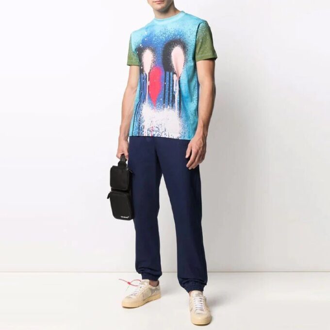 Off-White Herre Logo Ensfarget Casual Langbukse/Bukser Løs Passform Blå