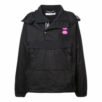 Off-White Herre-logo-genser med hette, løs passform, svart