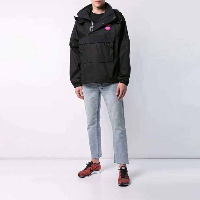 Off-White Herre-logo-genser med hette, løs passform, svart