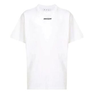Off-White Herre Logo Graffiti Rundhalset Pullover Kortærmet Løs Passform Hvit T-skjorte