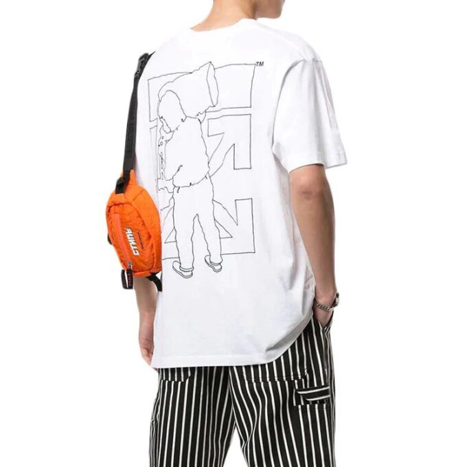 Off-White Herre Logo Graffiti Rundhalset Pullover Kortærmet Løs Passform Hvit T-skjorte