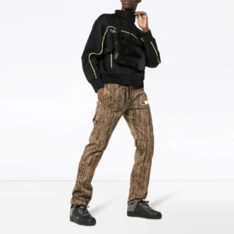 Off-White Herre Logo Label Camouflage Sportsbukser/Joggebukser Slim Fit Beige