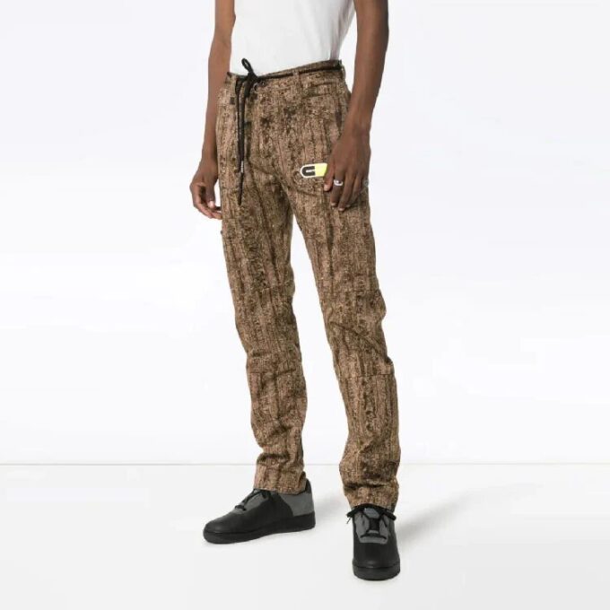 Off-White Herre Logo Label Camouflage Sportsbukser/Joggebukser Slim Fit Beige