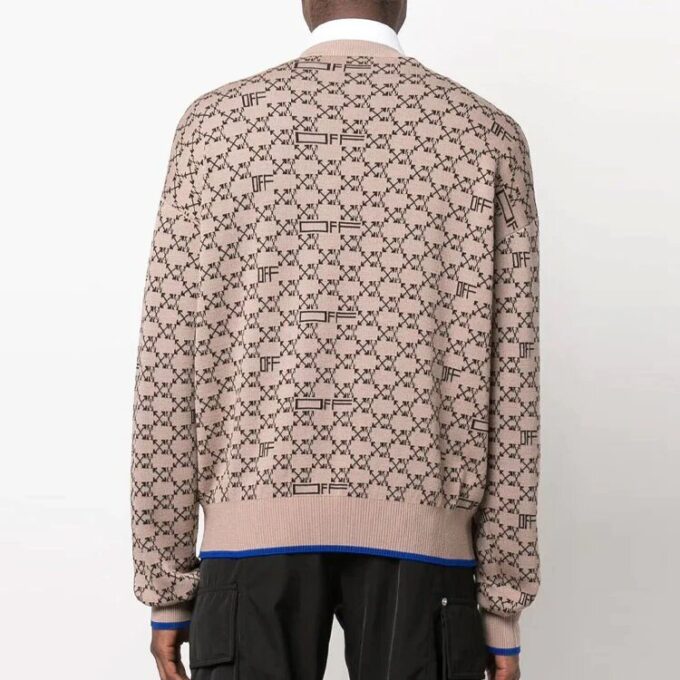 Off-White Herre Logo Mønster Ribbestrikket Pullover Ullgenser Versjon Beige