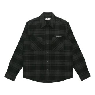 Off-White Herre Logo Rutete Flanell Langermet Løs Passform Grå Skjorte
