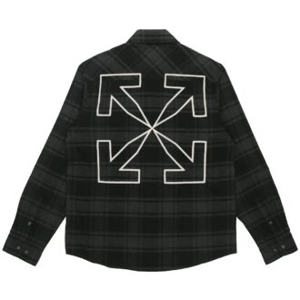 Off-White Herre Logo Rutete Flanell Langermet Løs Passform Grå Skjorte