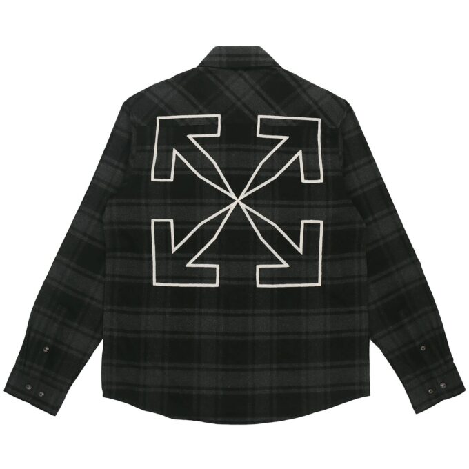 Off-White Herre Logo Rutete Flanell Langermet Løs Passform Grå Skjorte
