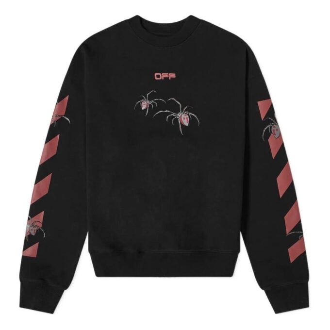 Off-White Herre Logo Spider-trykk Rund hals Langermet Svart