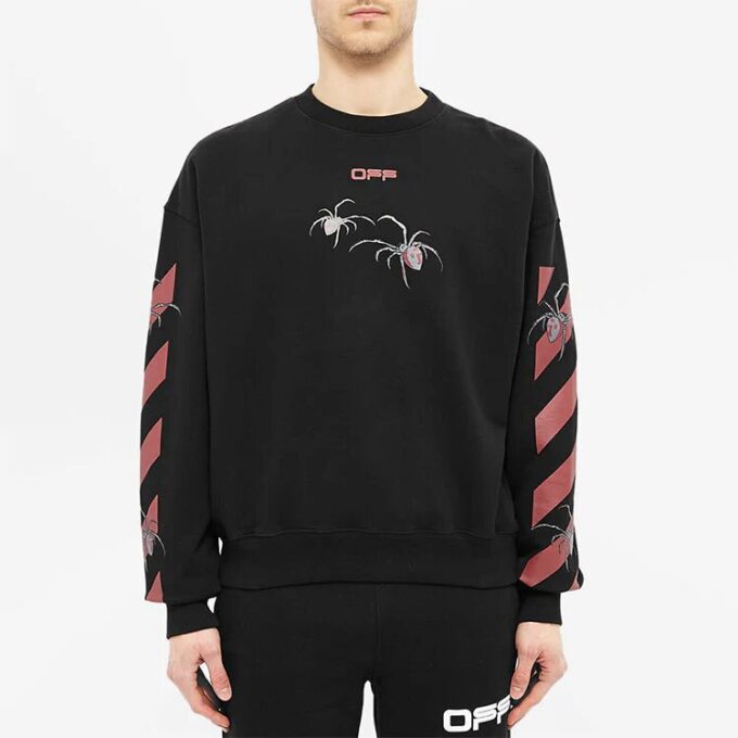 Off-White Herre Logo Spider-trykk Rund hals Langermet Svart