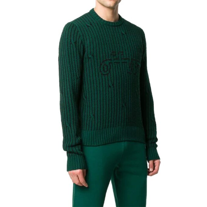 Off-White Herre-logo Stripe Strikk Grønn