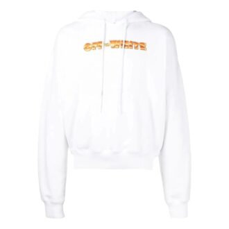 Off-White Herre Logo-trykk Mønster Snøring Hette Langermet Hvit