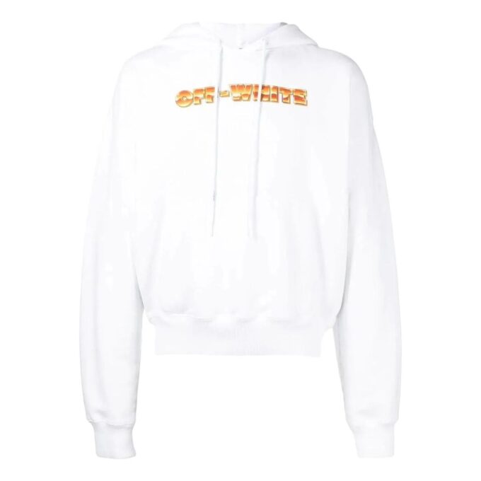 Off-White Herre Logo-trykk Mønster Snøring Hette Langermet Hvit