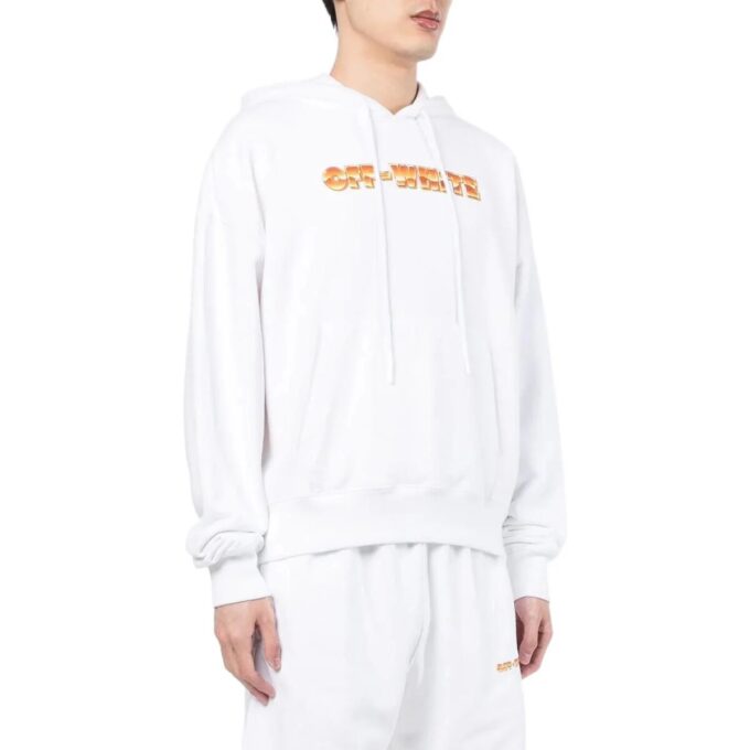 Off-White Herre Logo-trykk Mønster Snøring Hette Langermet Hvit