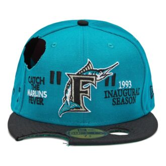 Off-White Herre MLB New Era Crossover mote med hull og brodert logo, blå cap