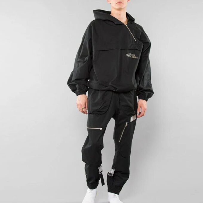 Off-White Herre Mønstertrykk Diagonal Glidelås Løs Passform Svart