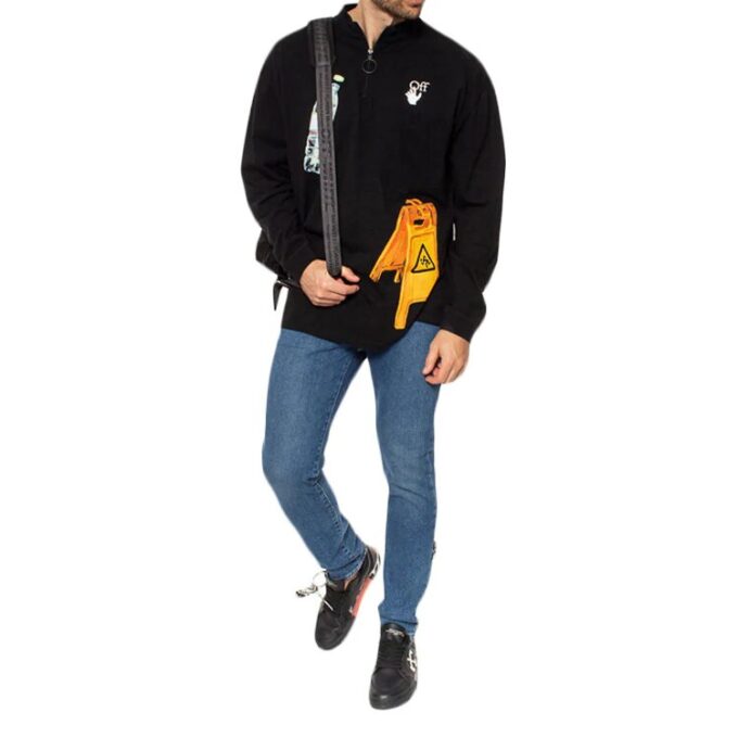 Off-White Herre Mønstertrykk Rund hals Lange ermer Løs passform Svart