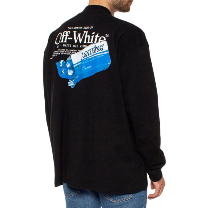 Off-White Herre Mønstertrykk Rund hals Lange ermer Løs passform Svart