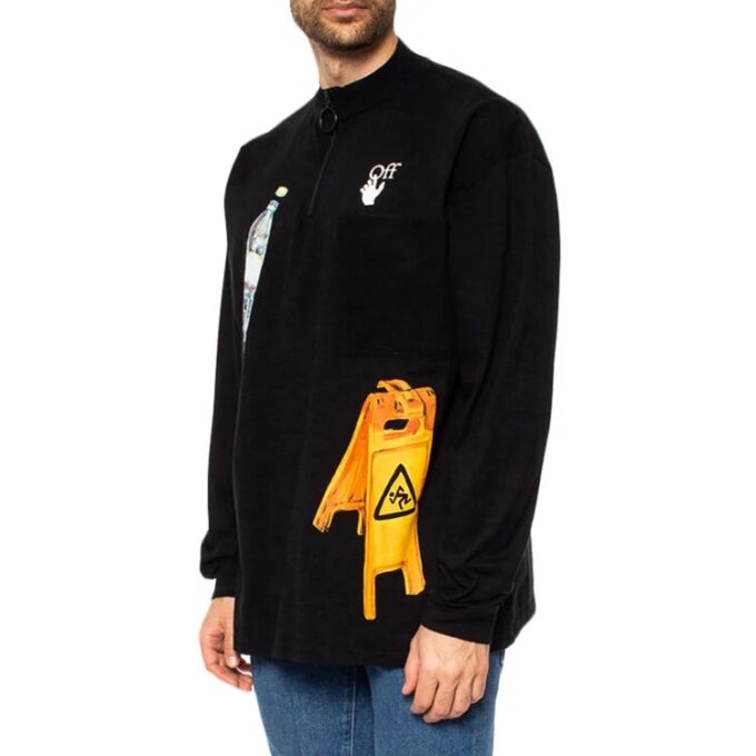 Off-White Herre Mønstertrykk Rund hals Lange ermer Løs passform Svart