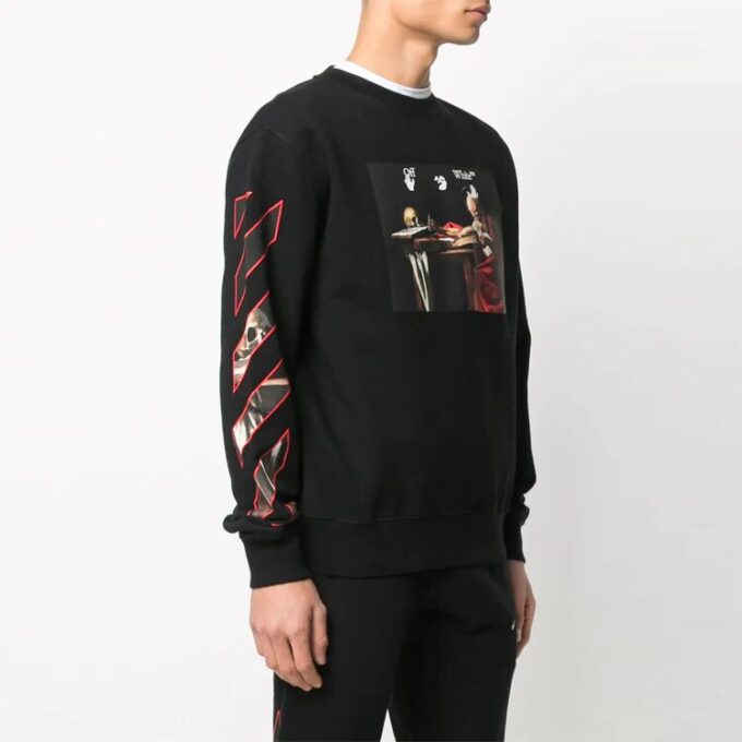 Off-White Herre Mønstertrykk Rundhals Langermet Svart