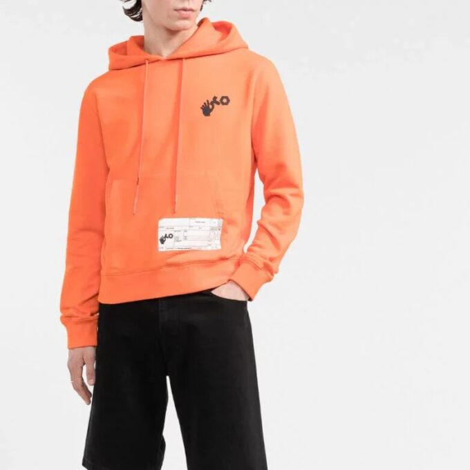 Off-White Herre mønstertrykk snøring hette langermet slim fit versjon oransje
