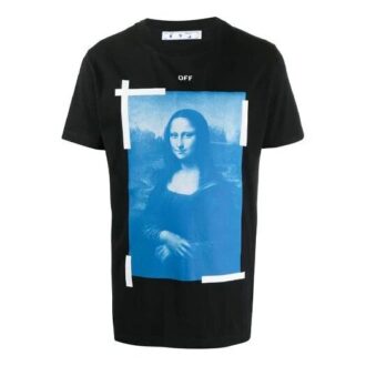 Off-White Herre Mona Lisa-portrett kortærmet vanlig versjon svart T-skjorte