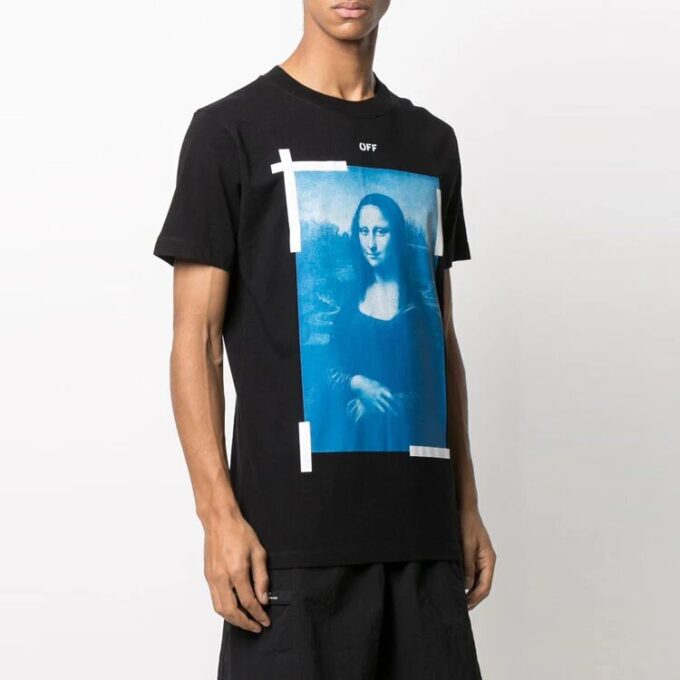 Off-White Herre Mona Lisa-portrett kortærmet vanlig versjon svart T-skjorte