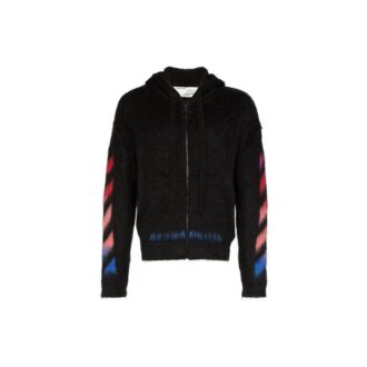 Off-White Herre Nylon Hettegenser med Glidelås, Strikket, Svart