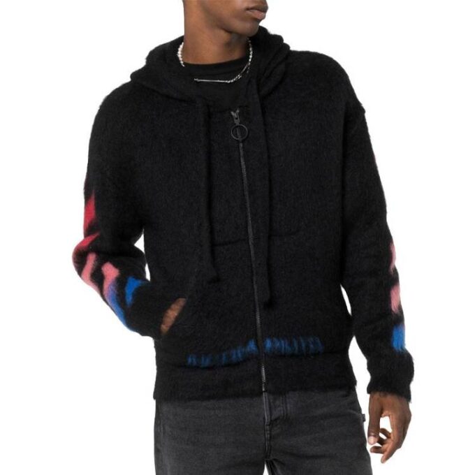 Off-White Herre Nylon Hettegenser med Glidelås, Strikket, Svart