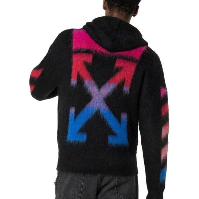 Off-White Herre Nylon Hettegenser med Glidelås, Strikket, Svart