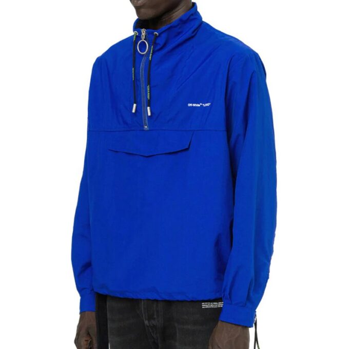 Off-White Herre Nylon Snøring Alfabet Logo Sports Pullover Jakke Blå