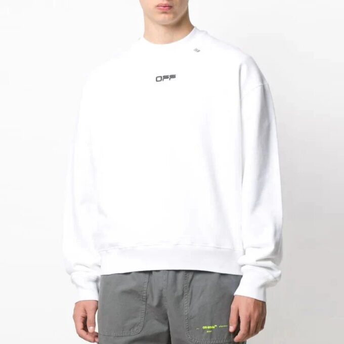 Off-White Herre Rundhalset genser med lange ermer Hvit