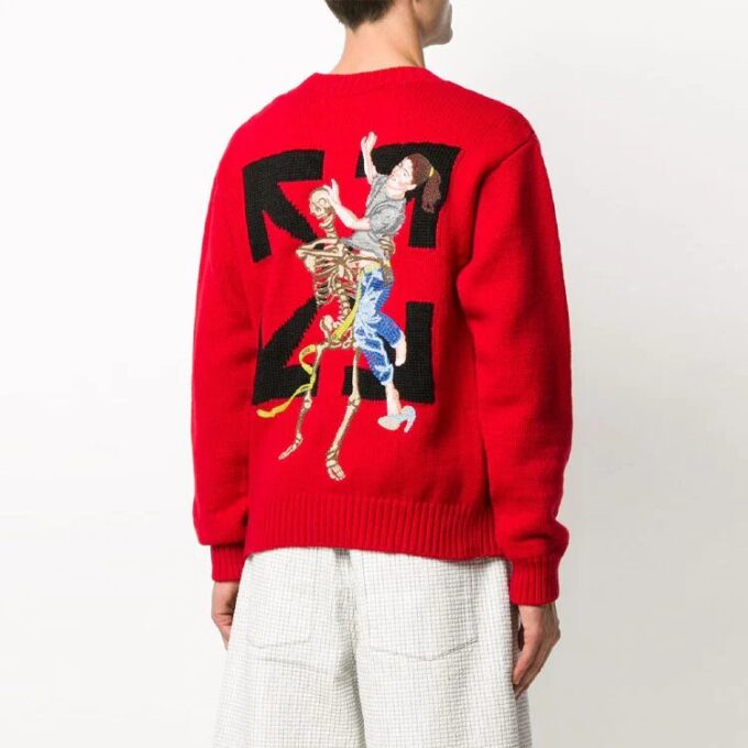 Off-White Herre Rundhalset Skeleton Rød