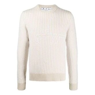 Off-White Herre Rundhalset Strikk Hvit