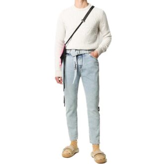 Off-White Herre Rundhalset Strikk Hvit