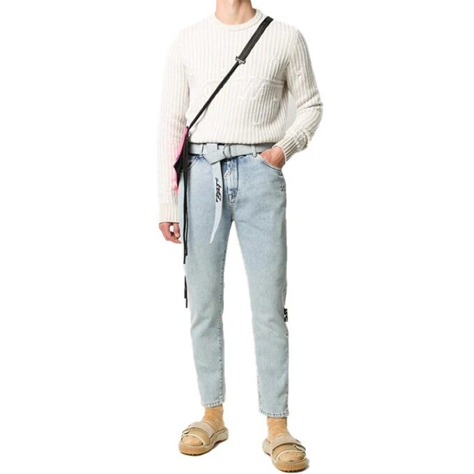 Off-White Herre Rundhalset Strikk Hvit