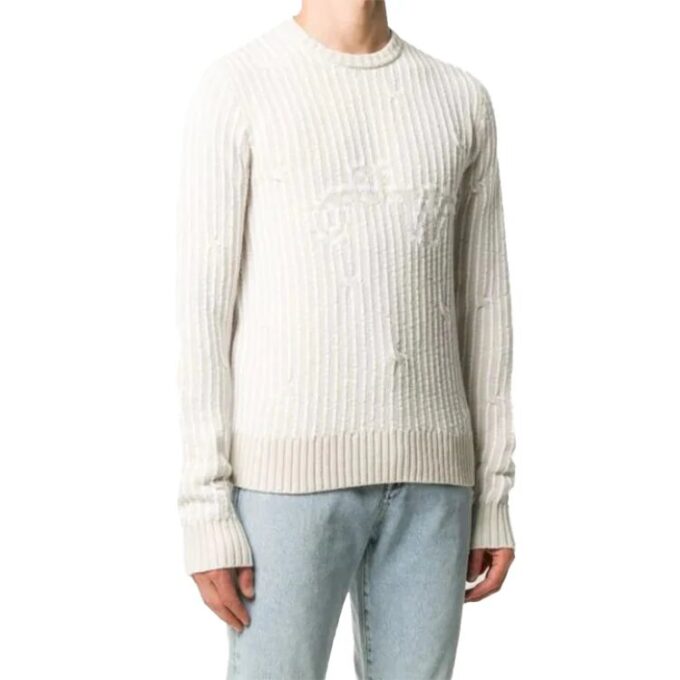 Off-White Herre Rundhalset Strikk Hvit