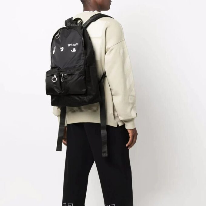 Off-White Herre-ryggsekk med logo-trykk i svart