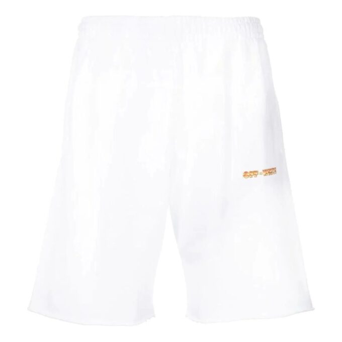 Off-White Herre Shorts i ensfarget med logo-trykk og elastisk linning, rett snitt, hvit