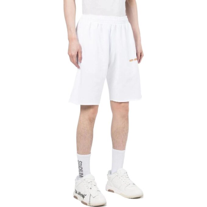 Off-White Herre Shorts i ensfarget med logo-trykk og elastisk linning, rett snitt, hvit