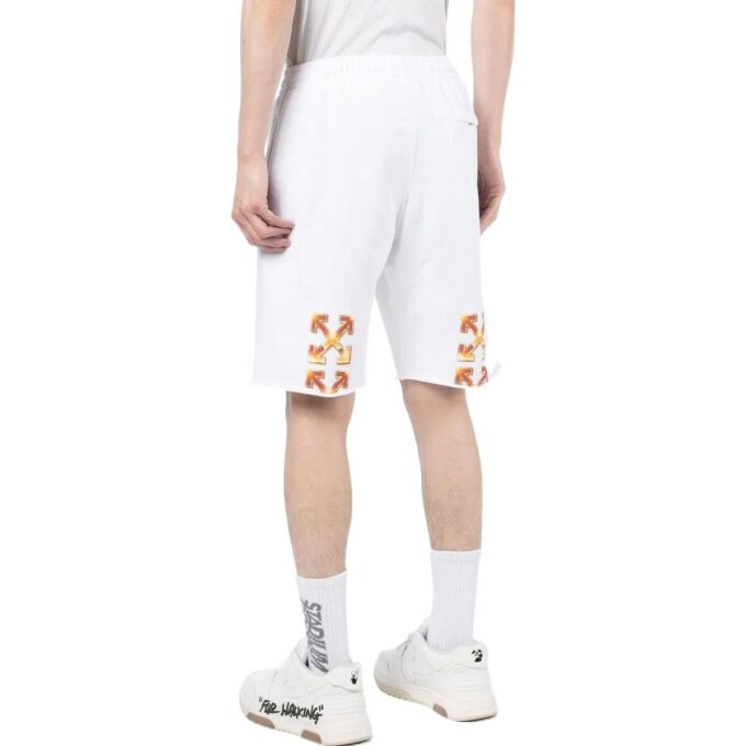 Off-White Herre Shorts i ensfarget med logo-trykk og elastisk linning, rett snitt, hvit