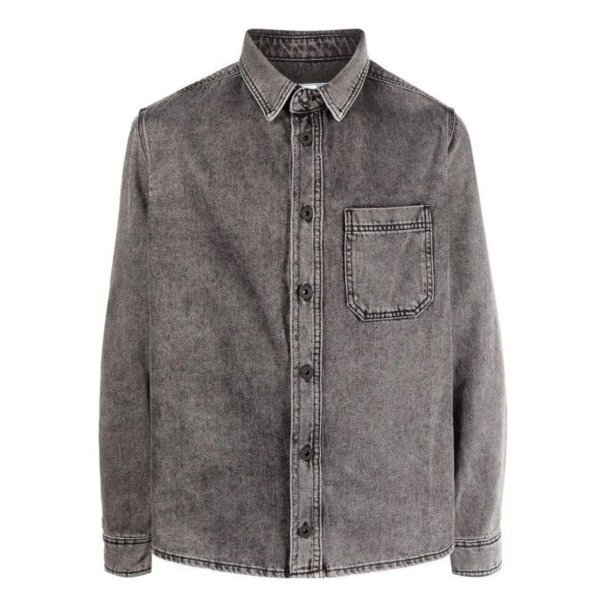 Off-White herre-skjorte i Denim med brunt mønster på brystet og lange ermer