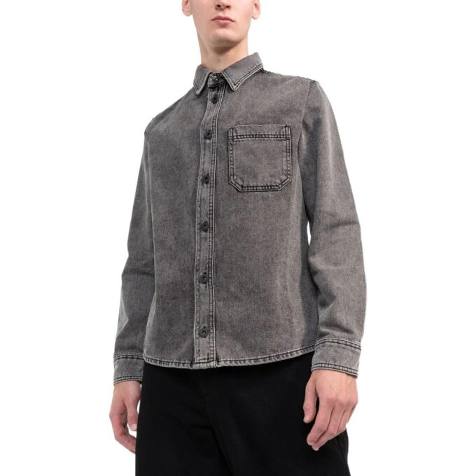 Off-White herre-skjorte i Denim med brunt mønster på brystet og lange ermer
