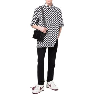 Off-White Herre Skjorte med rutemønster, revers og korte ermer, svart