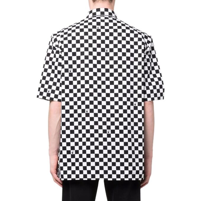 Off-White Herre Skjorte med rutemønster, revers og korte ermer, svart
