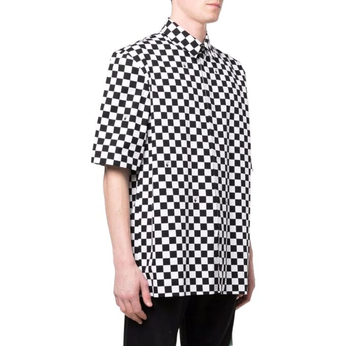 Off-White Herre Skjorte med rutemønster, revers og korte ermer, svart