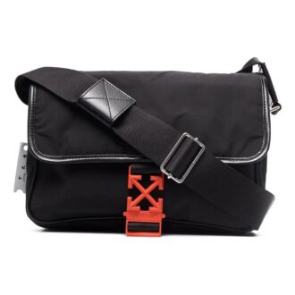 Off-White herre skulderveske med spenne, messenger bag, svart