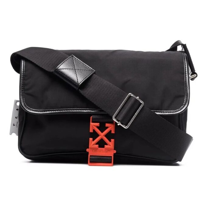 Off-White herre skulderveske med spenne, messenger bag, svart