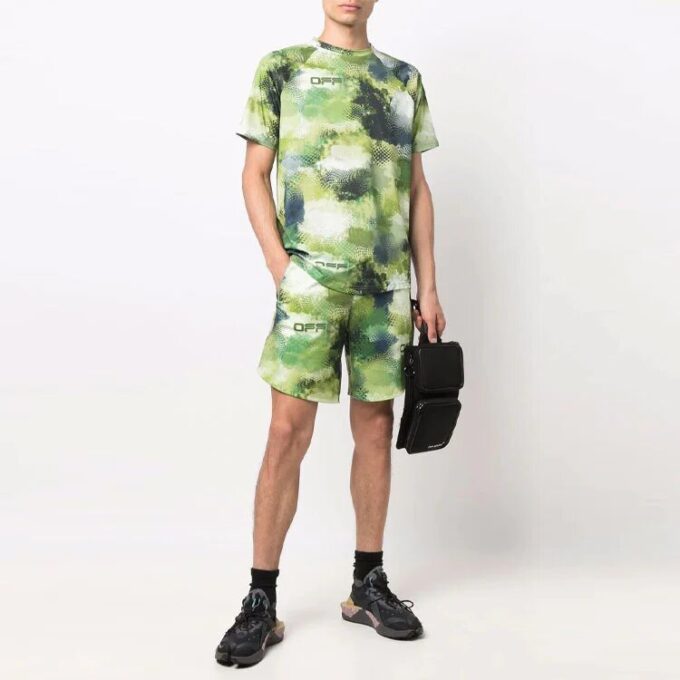 Off-White Herre-sportsshorts i strikk med logo, løs passform, grønn